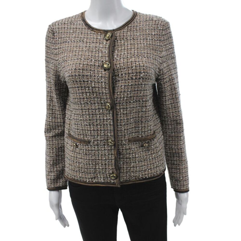 Veronica Beard Women Multi Color Checked Button Jacket Long Sleeve Size S